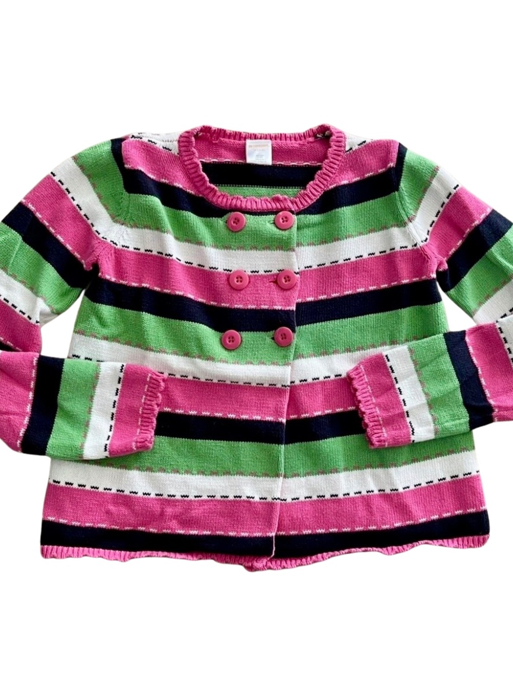 Gymboree Garden Friends Striped Cardigan Sweater Size M 7-8 Pink Green Buttons